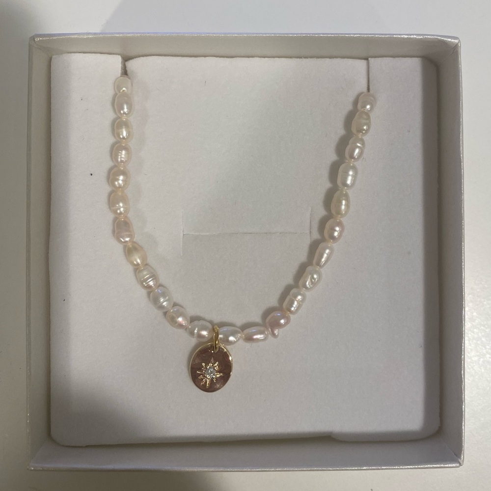 Hagar Satat Pearl Necklace With a Gold Plated Charm